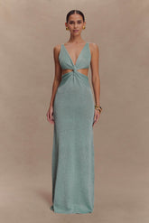 Gracelyn Twisted Metallic Knit Maxi Dress - Aqua